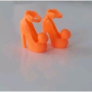 BARBIE FASHIONISTAS #200 ORANGE Ankle Strap PUMPS Doll Shoes HIGH ARCHED FEET